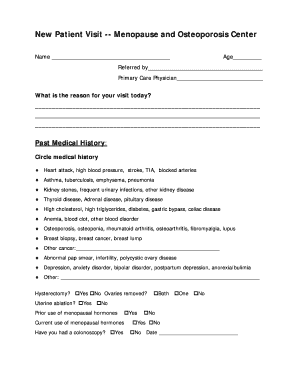 New Patient Visit Form - Menopause and Osteoporosis Center