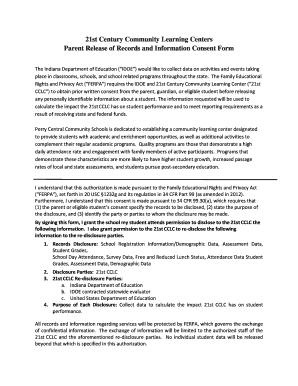 21st CCLC Parent Release of Records Consent Form