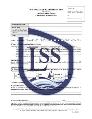 Immunization Exemption Form