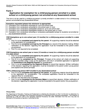 Queensland School Exemption Application