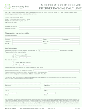 Internet Banking Daily Limit Increase Form