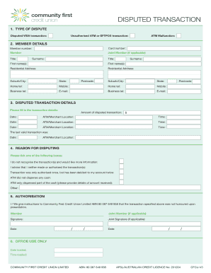 Disputed Transaction Form