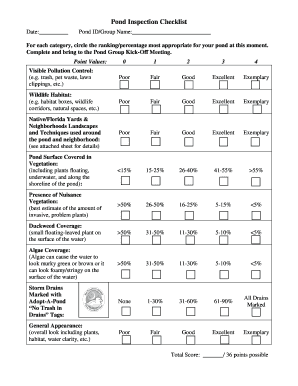 Fillable Online Pond Inspection Checklist for Pond Grps11-21-11doc Fax ...