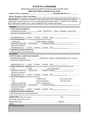 WIC Medical Documentation Form