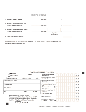 New Jersey Partnership Filing Fee Schedule