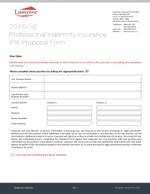 Professional Indemnity Insurance Proposal Form