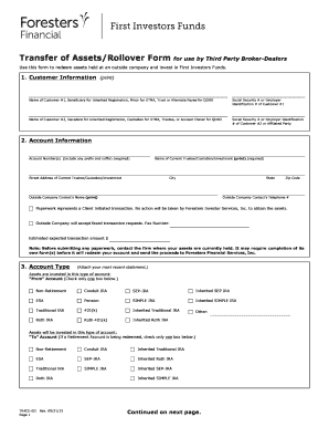 Transfer of Assets/Rollover Form for Third Party Broker-Dealers