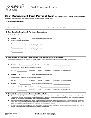 Cash Management Fund Payment Form - Foresters Financial