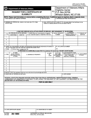 VA Form 26-1880 Request for Certificate of Eligibility