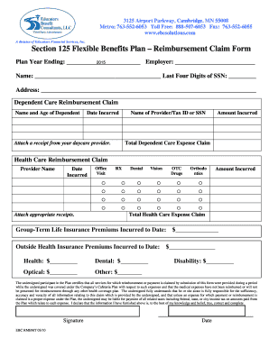 Section 125 Flexible Benefits Plan Reimbursement Claim Form