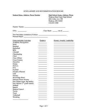 Scholarship and Recommendation Resume
