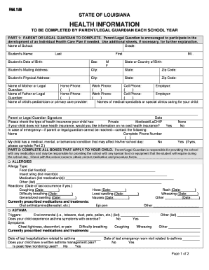 Louisiana School Entrance Health Form