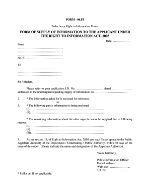 Puducherry Right to Information Response Form