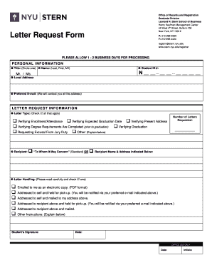 NYU Stern Letter Request Form
