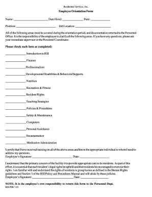 Employee Orientation Form