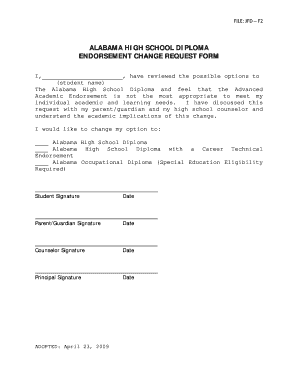 Alabama High School Diploma Endorsement Change Request Form