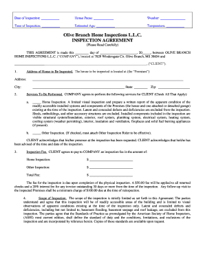 Olive Branch Home Inspection Agreement