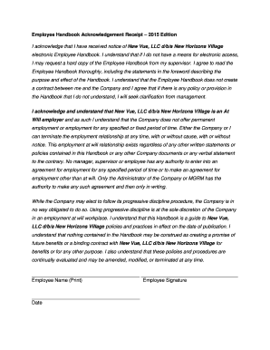 Employee Handbook Acknowledgement Receipt