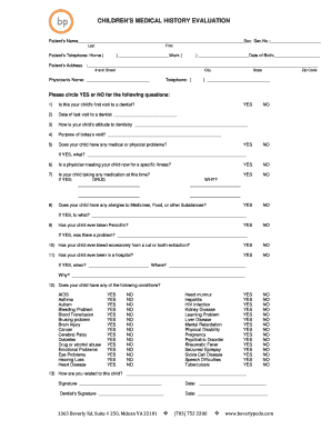 Children's Medical History Evaluation Form