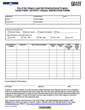 Lead Paint Activity Visual Inspection Form