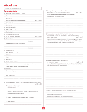 Motor Accident Injury Claim Form