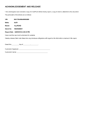 CarProof Vehicle History Report Acknowledgement and Release