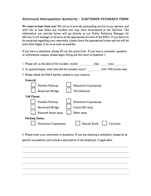 Richmond Metropolitan Authority Customer Feedback Form
