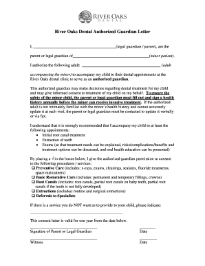 River Oaks Dental Authorized Guardian Letter