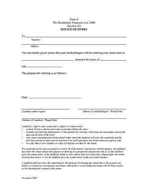 Notice of Entry for Residential Rental Unit