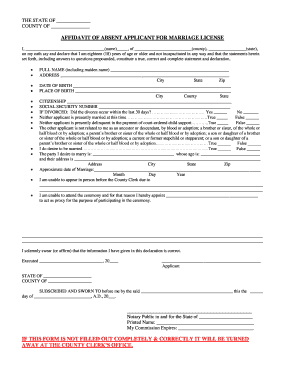 Affidavit of Absent Applicant for Marriage License