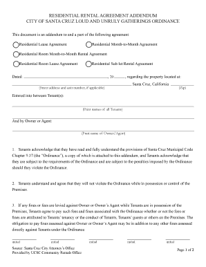 Residential Rental Agreement Addendum