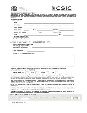 Formulario de queja o sugerencia CSIC