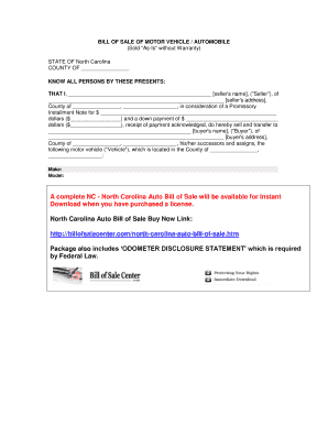 North Carolina Auto Bill of Sale
