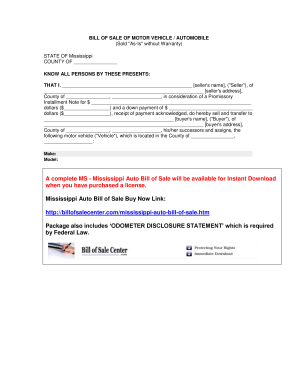 BILL OF SALE OF MOTOR VEHICLE / AUTOMOBILE (Sold &quot