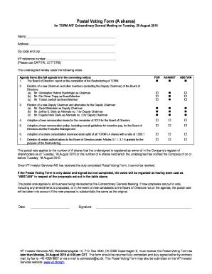 Postal Voting Form for TORM A/S