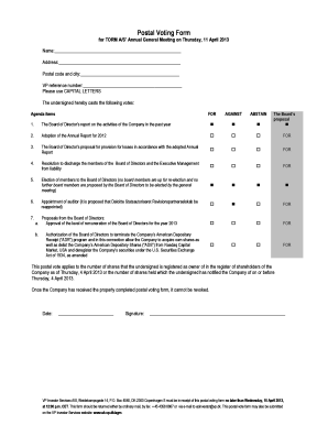 Postal Voting Form for Annual General Meeting