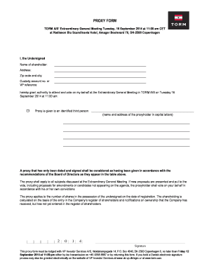 Proxy Form for TORM A/S Extraordinary General Meeting
