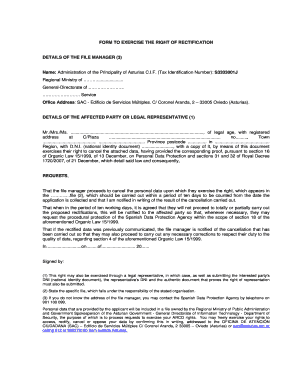 Formulario para ejercer el derecho de rectificación