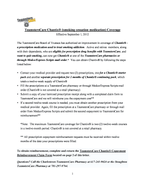 TeamstersCare Chantix Copayment Reimbursement Claim Form