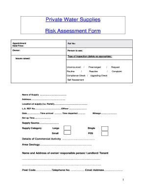Private Water Supplies Risk Assessment Form