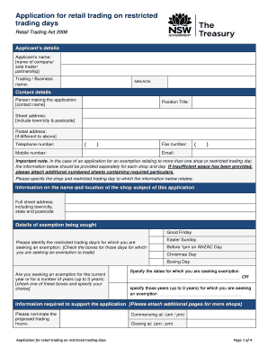 Application for Retail Trading on Restricted Days