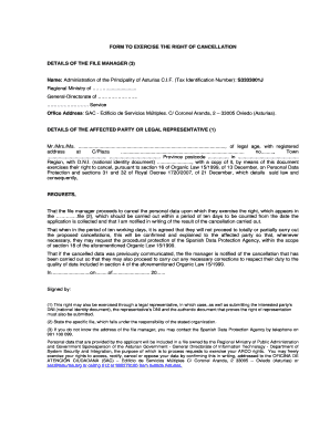 Formulario para ejercer el derecho de cancelación