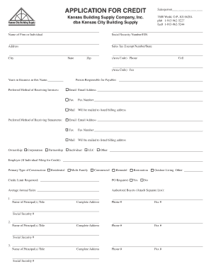 Kansas Building Supply Credit Application