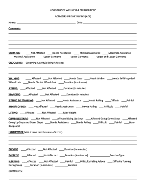 Activities of Daily Living Assessment Form