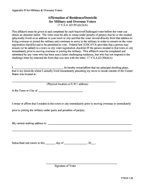 Affirmation of Residence for Military and Overseas Voters
