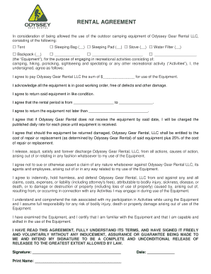 Rental Agreement for Outdoor Camping Equipment