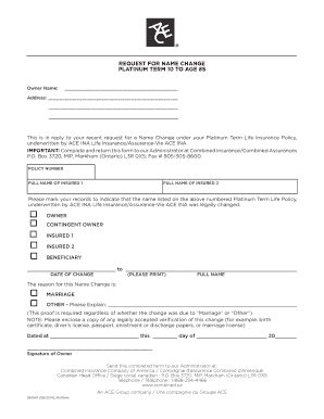 Platinum Term Life Insurance Name Change Request
