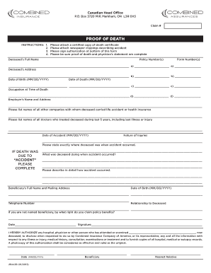 Proof of Death Claim Form