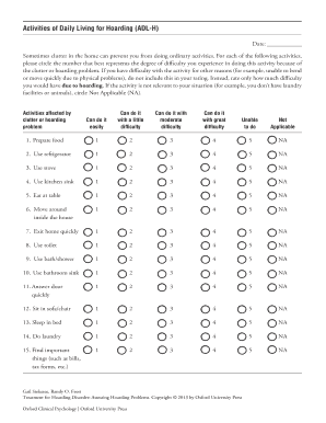 Activities of Daily Living for Hoarding Assessment