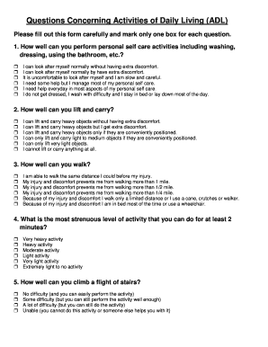 Activities of Daily Living Assessment Form